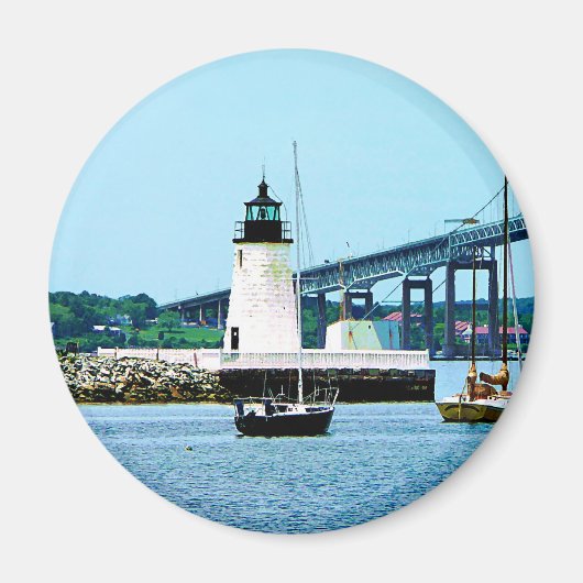 Leuchtturm, Brücke und Boote, Newport, RI Magnet (Vorne)