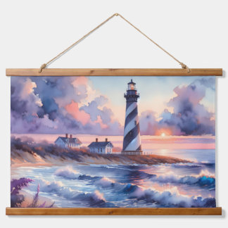 Leuchtturm Cape Hatteras bei Sonnenuntergang Küste Wandteppich Mit Holzrahmen