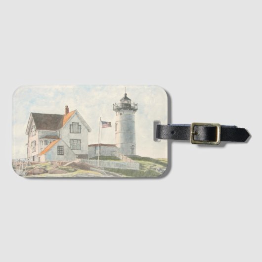 Leuchtturm Cape Neddick Aquarell Gepäckanhänger (Vorderseite (Horizontal))