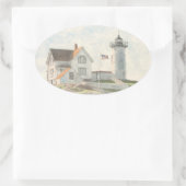 Leuchtturm Cape Neddick Aquarell Ovaler Aufkleber (Tasche)