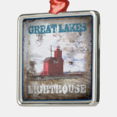 Leuchtturm der Großen Seen Silbernes Ornament (Links)