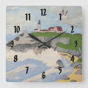 Leuchtturm durch das Meer Quadratische Wanduhr