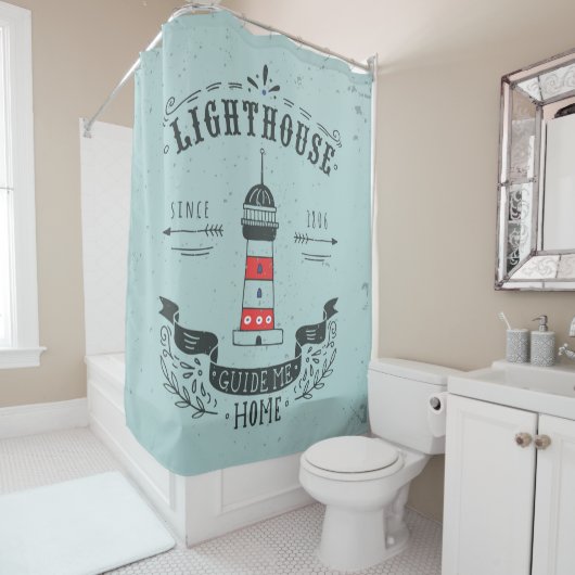 Leuchtturm führen mich Zuhause-Plakat Duschvorhang (Beispiel)