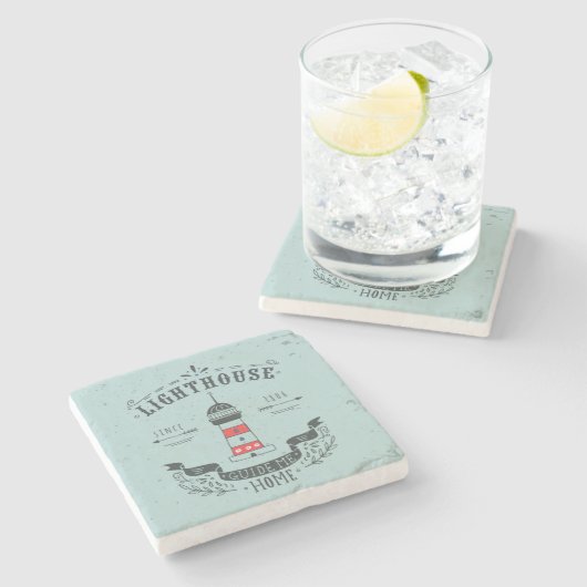 Leuchtturm führen mich Zuhause-Plakat Steinuntersetzer (Seitenansicht)