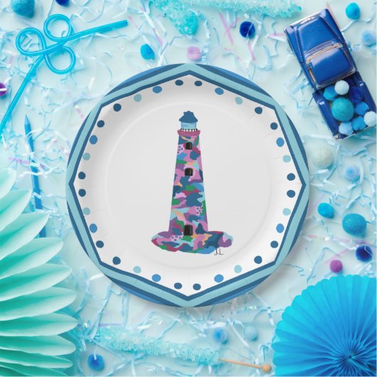 Leuchtturm für Papierplatten Wasserfarben mit Rand Pappteller (Party)