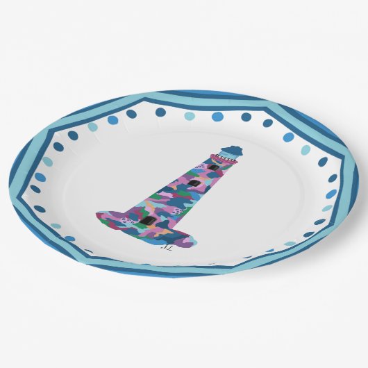 Leuchtturm für Papierplatten Wasserfarben mit Rand Pappteller (Schrägansicht)