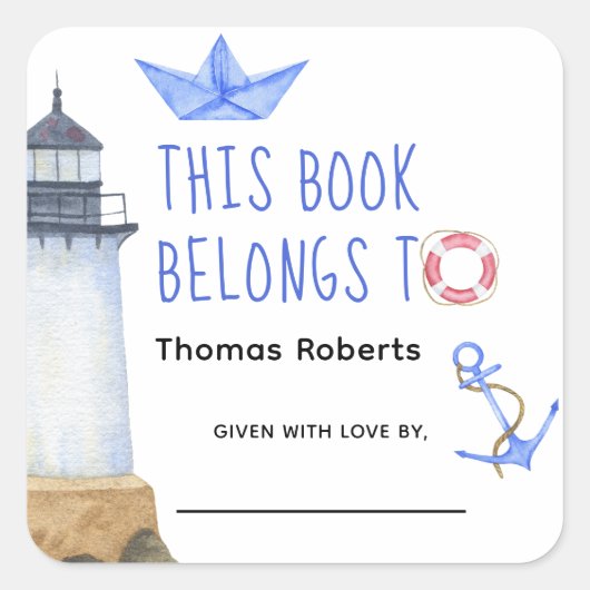 Leuchtturm für Wasserfarben - Baby-Dusche Buchzeic Quadratischer Aufkleber (Vorderseite)