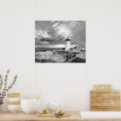 Leuchtturm Graue Schwarz-weiße Wolken Seascape Oce Poster (Küche)