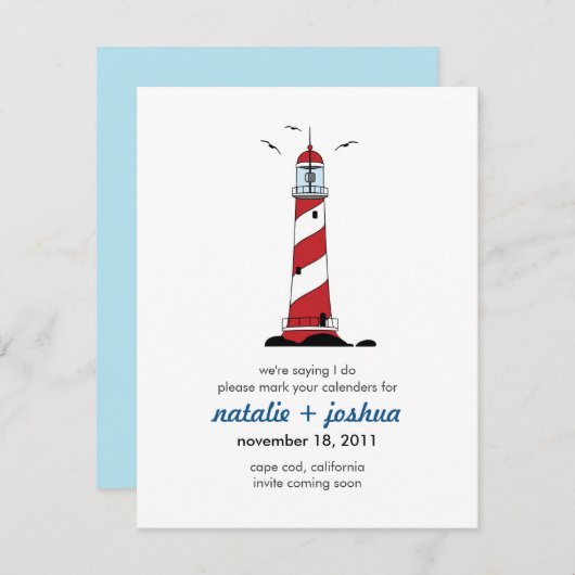 Leuchtturm-Hochzeit in Urlaubsort Save the Date Ka (Vorne/Hinten)