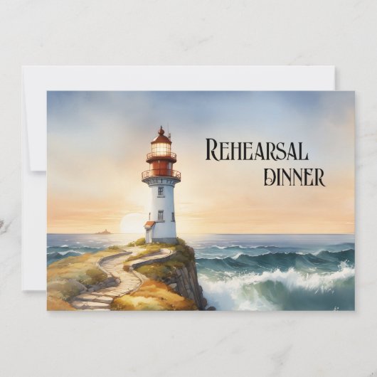 Leuchtturm Hochzeitliches Abendessen mit Probe Einladung (Vorderseite)