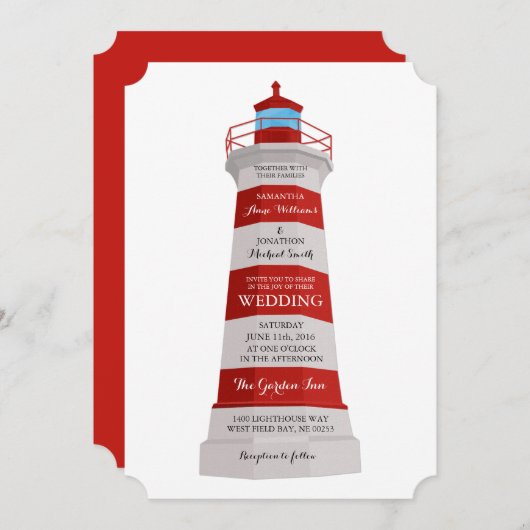 Leuchtturm Hochzeitsempfehlung rot und weiß Einladung (Vorne/Hinten)