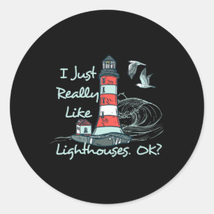 Leuchtturm Ich mag Leuchttürme am Meer wirklich Runder Aufkleber