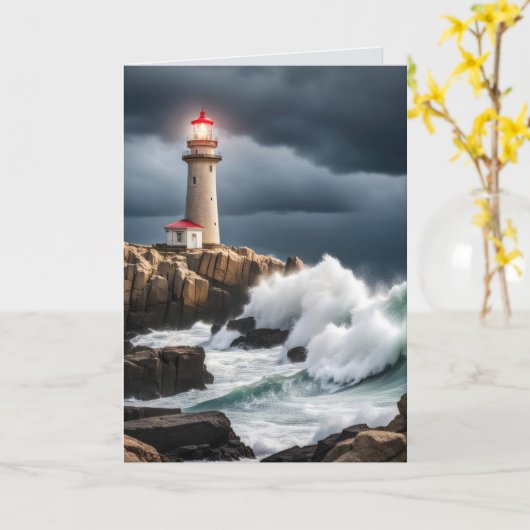 Leuchtturm im Beileid Sturmwolken Karte (Gelbe Blume)