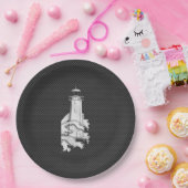 Leuchtturm im Chrome-Stil auf Kohlenstofffaser Pappteller (Party)