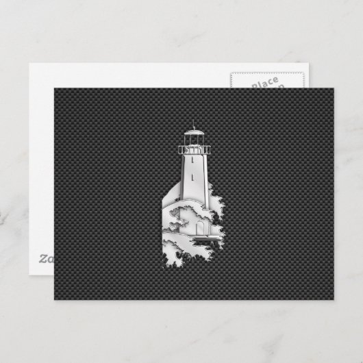 Leuchtturm im Chrome-Stil auf Kohlenstofffaser Postkarte (Vorne/Hinten)