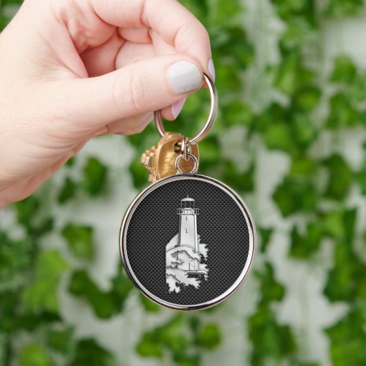 Leuchtturm im Chromstil auf Carbon Fibre Decor Schlüsselanhänger (Hand)