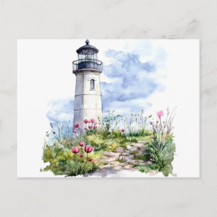 Leuchtturm im Frühling Aquarell Postkarte