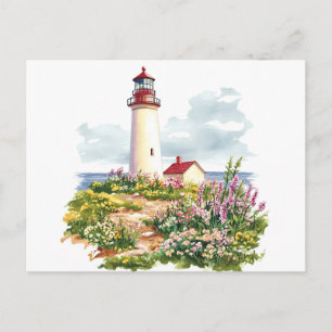 Leuchtturm im Frühlings-Aquarell Postkarte