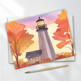 Leuchtturm im Herbst | Fall Foliage Postkarte