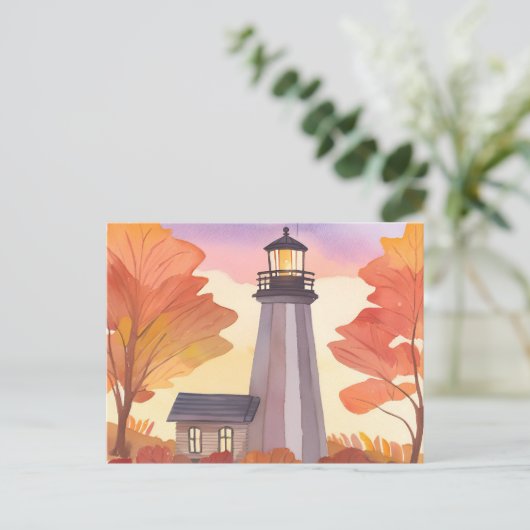Leuchtturm im Herbst | Fall Foliage Postkarte (Stehend Vorderseite)