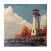 Leuchtturm im Herbst Fliese (Vorderseite)