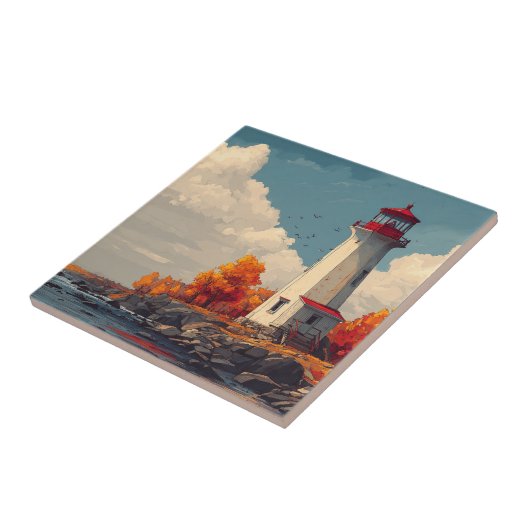 Leuchtturm im Herbst Fliese (Seite)