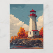 Leuchtturm im Herbst Postkarte (Vorderseite)