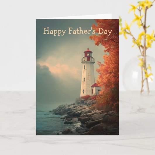Leuchtturm im Herbst Vatertag Karte (Gelbe Blume)