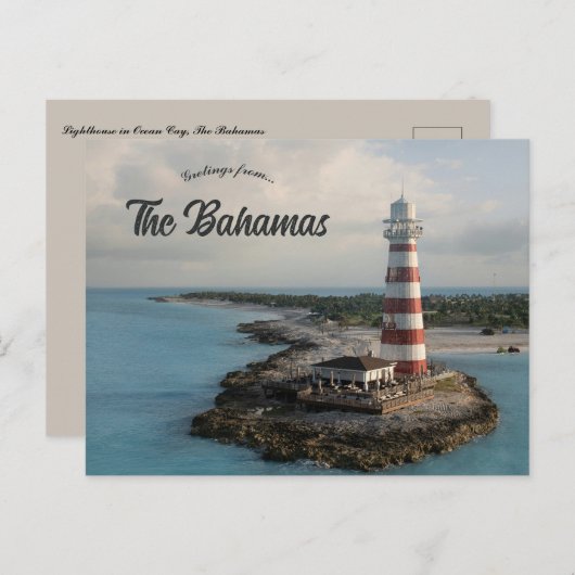 Leuchtturm im Ozean Cay Die Bahamas Postkarte (Vorne/Hinten)