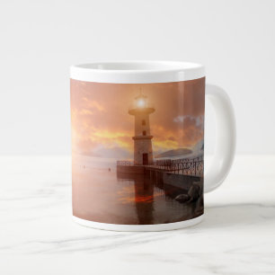 Leuchtturm im Sonnenuntergang Jumbo-Tasse