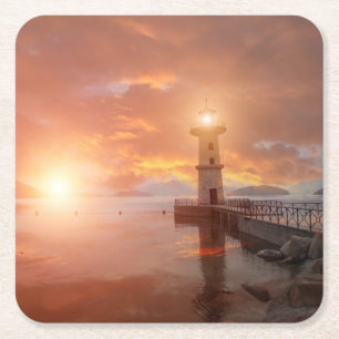 Leuchtturm im Sonnenuntergang Rechteckiger Pappuntersetzer