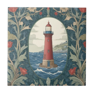 Leuchtturm im Stil von William Morris, Ozean, Meer Fliese