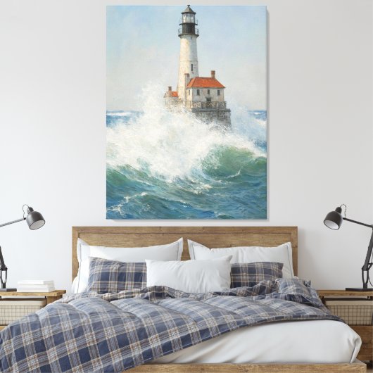Leuchtturm im Sturm - Kunst im Meer Leinwanddruck (Insitu (Schlafzimmer))