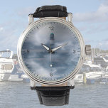 Leuchtturm im Sturm - Ostsee Armbanduhr<br><div class="desc">Diese Uhr zeigt eine Fotografie eines Leuchtturms an der Ostsee (Warnemünde),  doppelt belichtet und digital bearbeitet,  um diesen surrealen Effekt zu erzeugen. Foto von Marions Artwork. Für alle Ozeanliebhaber! Schöne Geschenkidee für ihn.</div>
