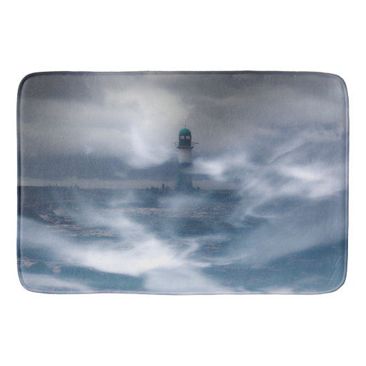 Leuchtturm im Sturm - Ostsee Badematte (Vorderseite)