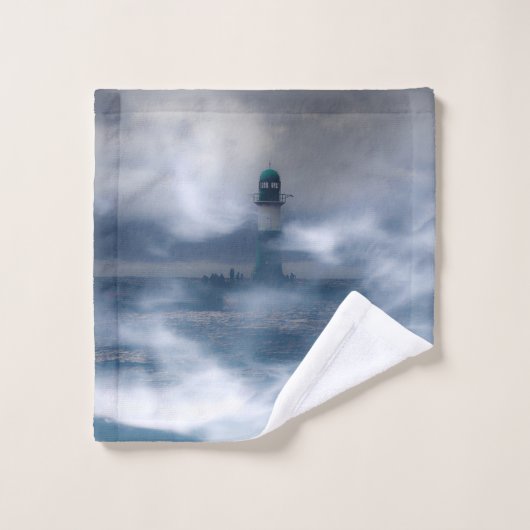 Leuchtturm im Sturm - Ostsee Badhandtuch Set (Waschlappen)