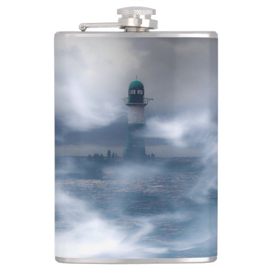 Leuchtturm im Sturm - Ostsee Flachmann (Vorderseite)