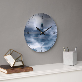 Leuchtturm im Sturm - Ostsee Große Wanduhr