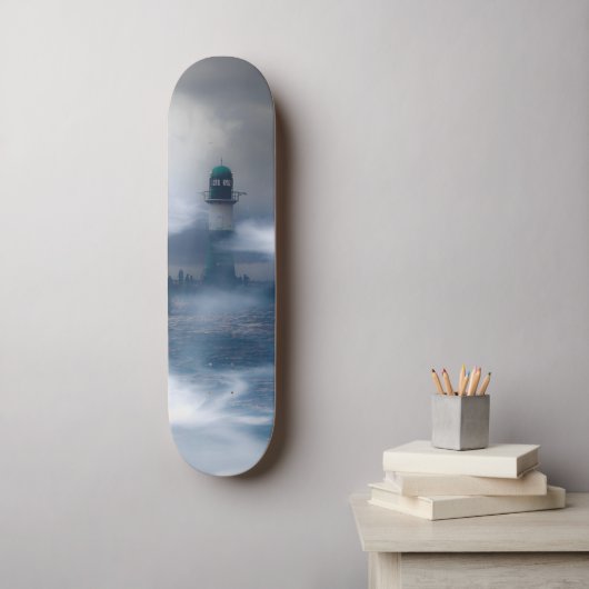 Leuchtturm im Sturm - Ostsee Skateboard (Wandkunst)