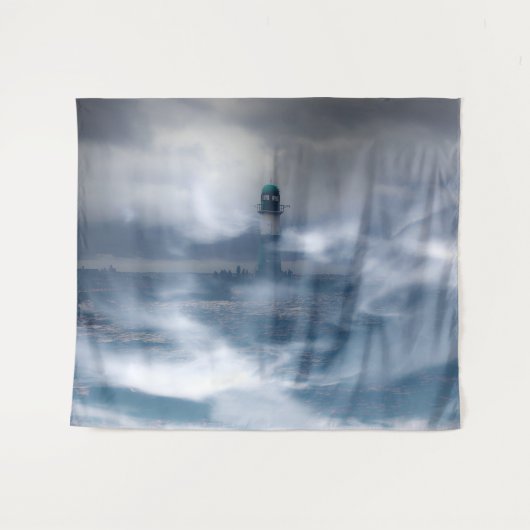 Leuchtturm im Sturm - Ostsee Wandteppich (Vorderseite (Horizontal))