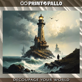 Leuchtturm im stürmischen Meer mit dem Hüter Seidenpapier