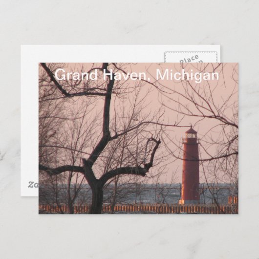 Leuchtturm im Winter Grand Haven, MI Postkarte (Vorne/Hinten)