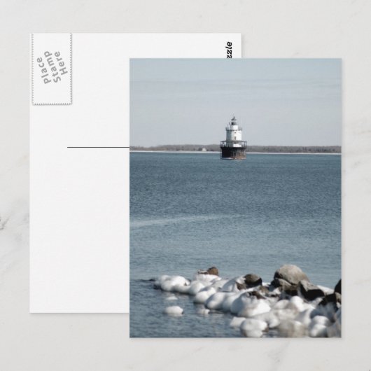 Leuchtturm im Winter Postkarte (Vorne/Hinten)