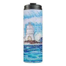 Leuchtturm in Blau Thermosbecher