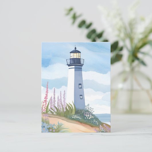 Leuchtturm in Bloom | Küstenfloralflora Postkarte (Stehend Vorderseite)