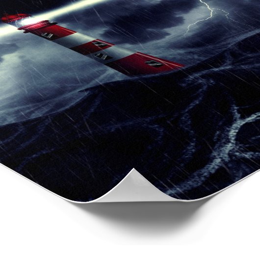 Leuchtturm in der digitalen Abbildung des stürmisc Poster (Ecke)