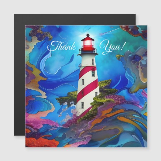 Leuchtturm in einem Sturm Danke Magnetkarte (Vorne/Hinten)