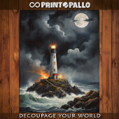 Leuchtturm in einem stürmischen Mondlicht - Seidenpapier