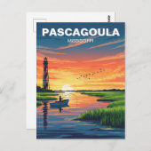Leuchtturm in Pascagoula Mississippi Postkarte (Vorne/Hinten)