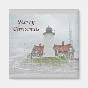 Leuchtturm in Snow Frohe Weihnachten Magnet